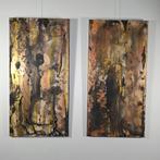 Abstracte tweeluik schilderijen, Antiek en Kunst, Ophalen of Verzenden