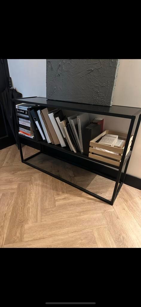 Stalen Sidetable met Houten Planken, Huis en Inrichting, Tafels | Sidetables, Gebruikt, 25 tot 50 cm, 100 tot 150 cm, Rechthoekig