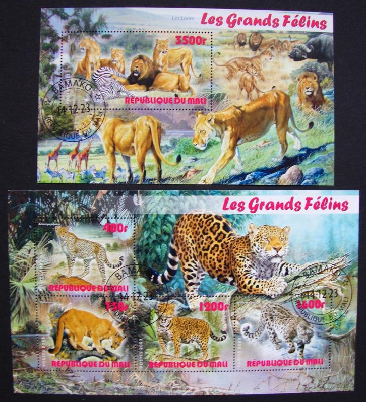 - 661 - 2 Blokken met Grote wilde Katten., Postzegels en Munten, Postzegels | Thematische zegels, Gestempeld, Dier of Natuur, Verzenden
