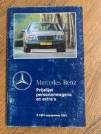 Prijslijst Mercedes-Benz personenwagens september 1991, Boeken, Auto's | Folders en Tijdschriften, Zo goed als nieuw, Mercedes-Benz