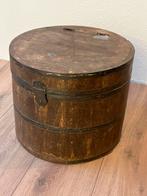 Ronde houten wijnkist wijn drank kist met klep deksel, Ophalen, Zo goed als nieuw, 50 tot 100 cm, Minder dan 50 cm