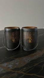 2 bruine waxine houders incl flame lampjes, Ophalen of Verzenden, Zo goed als nieuw, Overige materialen, Minder dan 25 cm