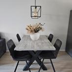 Eettafel met 6 zwarte velvet stoelen, Huis en Inrichting, Ophalen, Gebruikt, Zwart, Stof