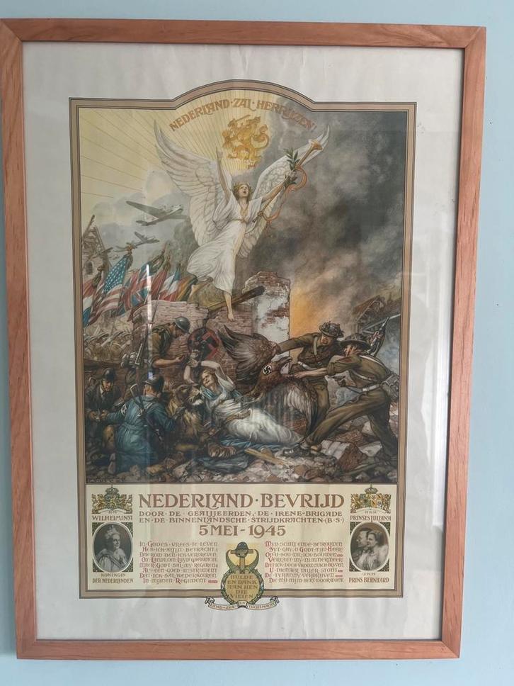 Originele bevrijdingsposter “Nederland Bevrijd – 5 mei 1945, Verzamelen, Militaria | Tweede Wereldoorlog, Overige soorten, Foto of Poster