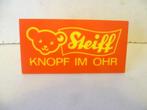 Steiff Knopf Im Ohr Reclame staand bordje 20x10cm ca.40jaar, Reclamebord, Ophalen of Verzenden, Zo goed als nieuw