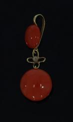Bloedkoraal antieke bouton ketting hanger 14k goud groot, Sieraden, Tassen en Uiterlijk, Antieke sieraden, Ophalen of Verzenden