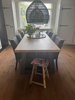 Eikenhouten tafel met stalen poot, Ophalen, Gebruikt, 100 tot 150 cm, Landelijk /stoer