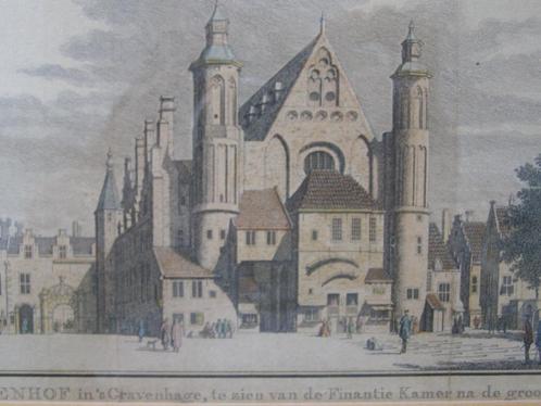 gravure Binnenhof den Haag 1745. Gekleurd, ingelijst 40x33cm, Antiek en Kunst, Kunst | Etsen en Gravures, Ophalen of Verzenden
