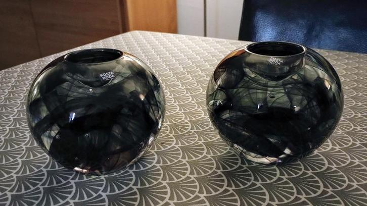 Set/2 Kosta Boda waxinelichthouders Cool Moon, zwart helder, Antiek en Kunst, Antiek | Glas en Kristal, Ophalen of Verzenden