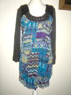 TRENDY jurkje grijs/blauw met print mt. M/L - NIEUW!, Maat 38/40 (M), Overige kleuren, Nieuw, Ophalen of Verzenden