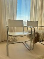 Vintage Chrome Buisframe Stoelen, Twee, Wit, Leer, Ophalen of Verzenden