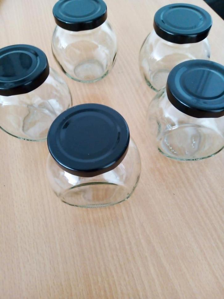 5 stevige glazen hobby opberg potjes met deksel samen, Hobby en Vrije tijd, Knutselen, Gebruikt, Ophalen of Verzenden