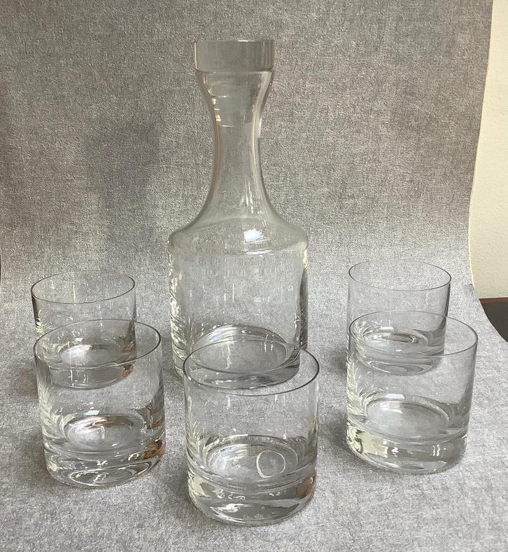 Rosenthal whiskey karaf met 5 glazen kristal Bjorn Wiinblad, Verzamelen, Porselein, Kristal en Bestek, Zo goed als nieuw, Glas of Glazen