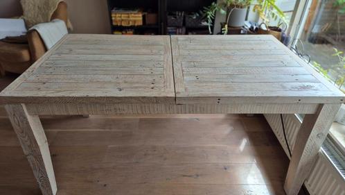 Uitschuifbare eettafel, whitewash look, Huis en Inrichting, Tafels | Eettafels, Gebruikt, 50 tot 100 cm, 200 cm of meer, Vijf personen of meer