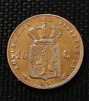 Tientje Naslag 1897 Vergulding Gouden Wilhelmina 10 Gulden. beschikbaar voor biedingen