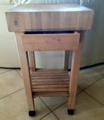 keuken houten bijzettafel hakblok slagerstafel lade wielen, Huis en Inrichting, Ophalen, Gebruikt, Rechthoekig, Minder dan 55 cm