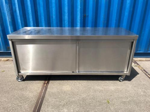 mobiele RVS kast/werktafel + 2 schuifdeuren, Doe-het-zelf en Verbouw, Werkbanken, Zo goed als nieuw, Ophalen