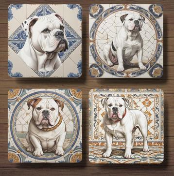 Amerikaanse Bulldog Italiaans tegeltje onderzetters + houder beschikbaar voor biedingen