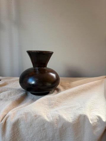 Vintage ceramic zwart bruin vaas h16cm beschikbaar voor biedingen