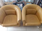 leder , lederen fauteuils kuipstoel vrijwel ongebruikt, Huis en Inrichting, Fauteuils, Ophalen, Gebruikt, 50 tot 75 cm, Hout
