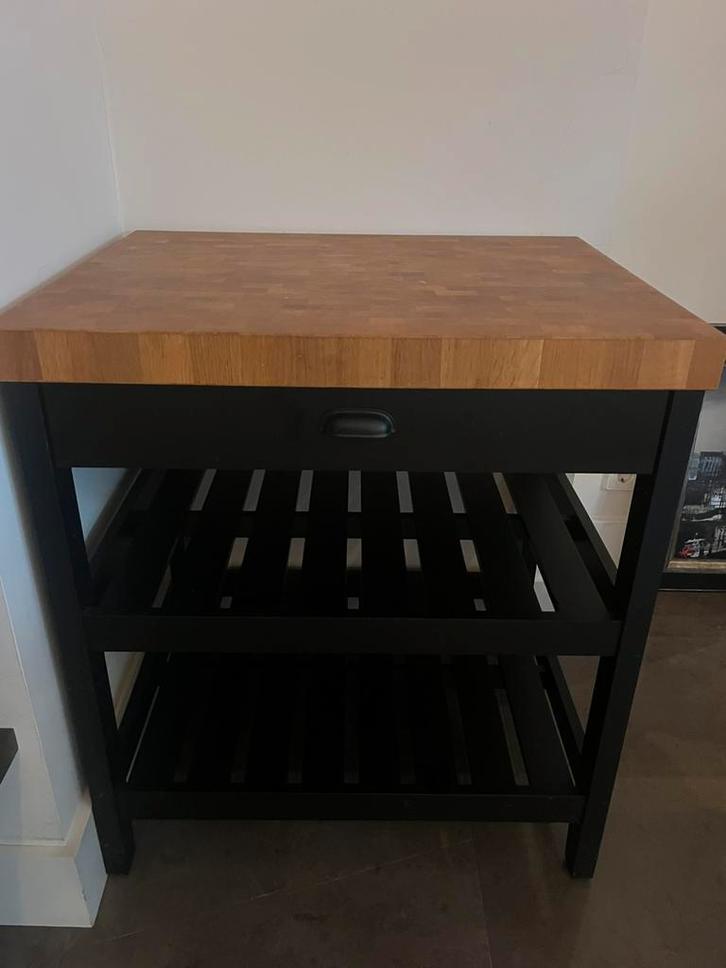 IKEA VADHOLMA kitchen island in black with an oak worktop.., Huis en Inrichting, Keuken | Keukenelementen, Zo goed als nieuw, Minder dan 100 cm