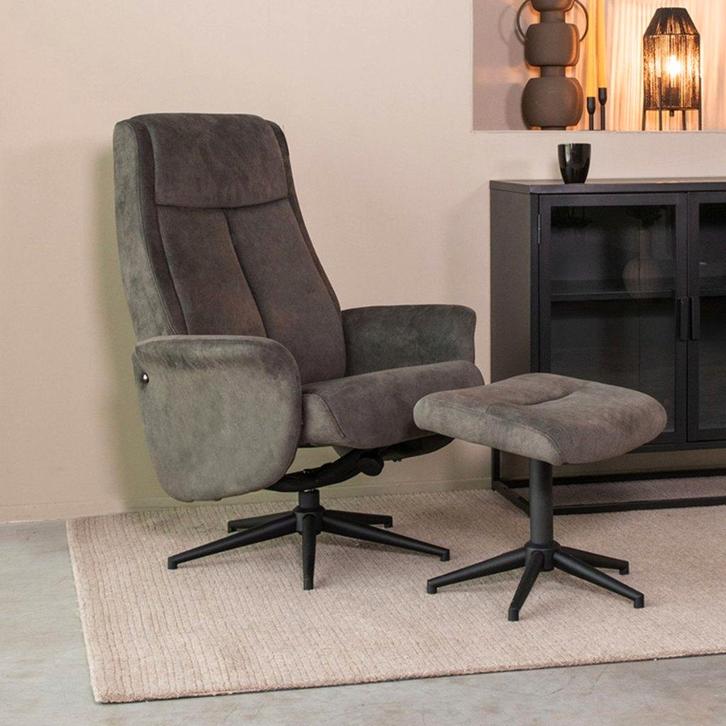 Relaxfauteuil Bergen incl. hocker (Antraciet), Huis en Inrichting, Fauteuils, Nieuw, Stof, 50 tot 75 cm, 75 tot 100 cm, Ophalen of Verzenden