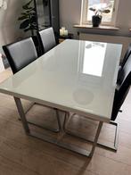 Eettafel - hoogglans wit + gratis 4 stoelen, Huis en Inrichting, Tafels | Eettafels, Ophalen, Gebruikt, 50 tot 100 cm, 150 tot 200 cm