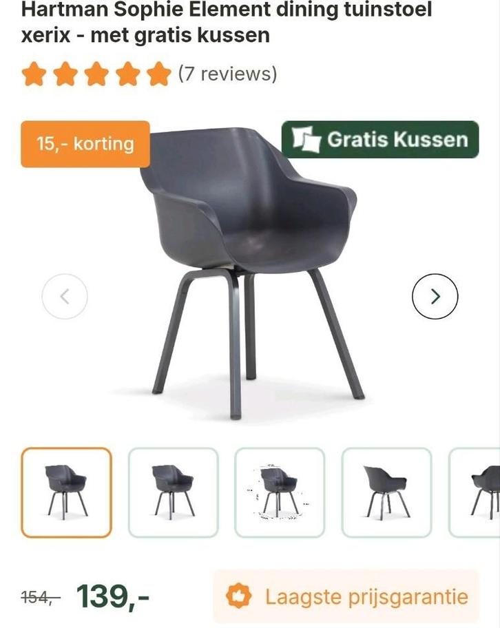 NETTE STAAT! 6 Hartman Sophie Element antraciet TOPKWALITEIT, Tuin en Terras, Tuinstoelen, Zo goed als nieuw, Aluminium, Ophalen