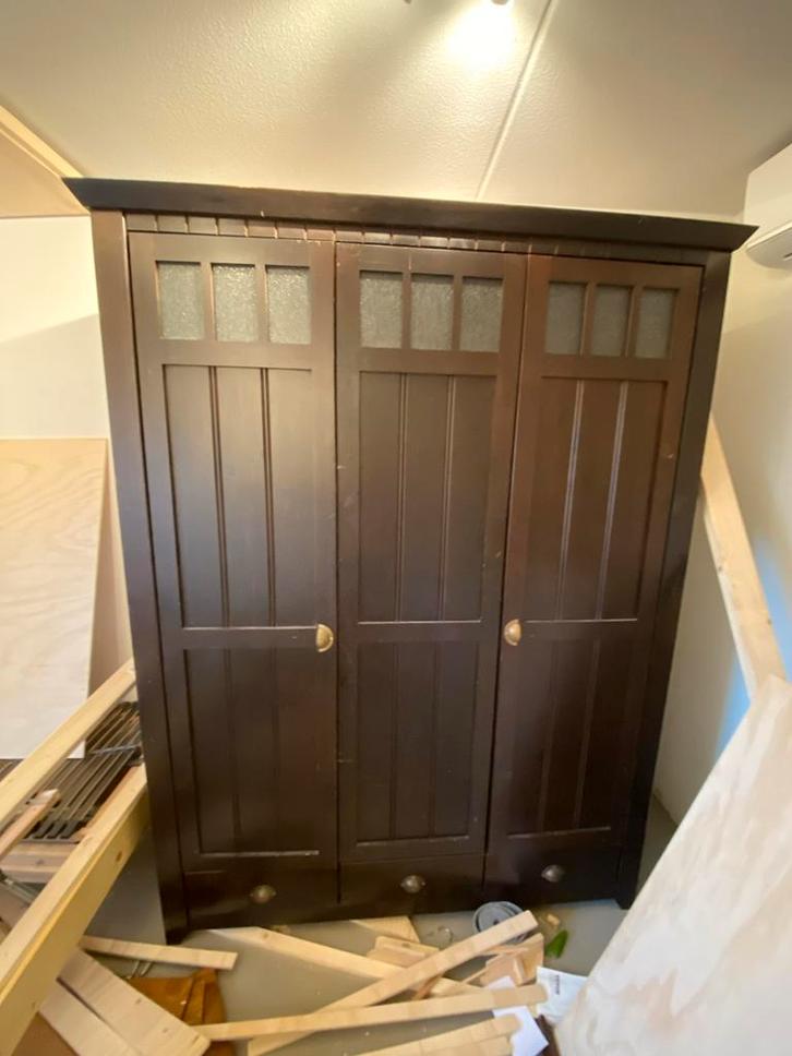 Massief houten kledingkast met lades en roede, Huis en Inrichting, Kasten | Kledingkasten, Gebruikt, 150 tot 200 cm, Minder dan 50 cm