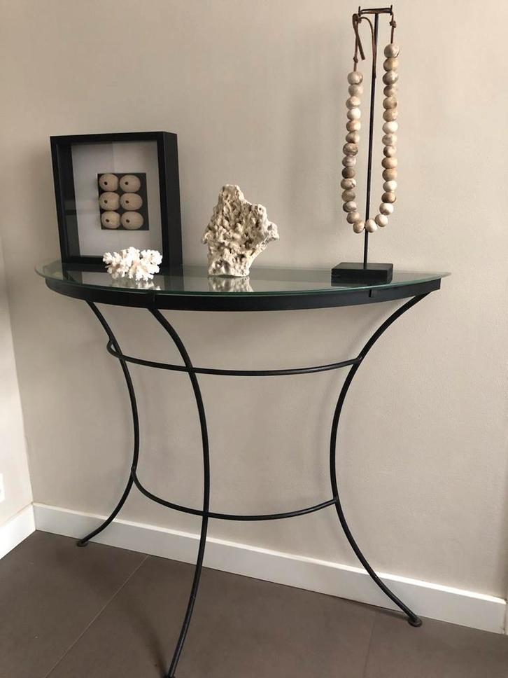 Glazen Sidetable met Metalen Onderstel, Huis en Inrichting, Tafelonderdelen, Zo goed als nieuw, Tafelblad, Minder dan 50 cm, 50 tot 100 cm