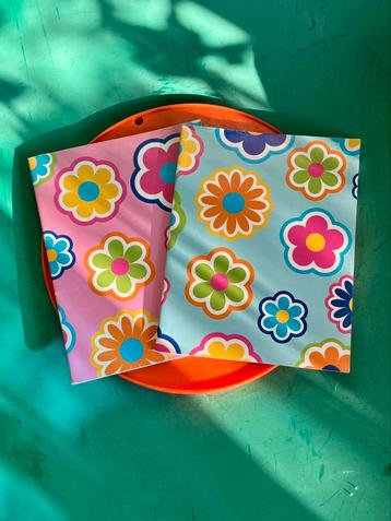 Retro schoolschrift notitieboek roze blauw jaren 60 bloemen beschikbaar voor biedingen