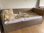 Steigerhouten bedbank met logeerbed, Grijs, 90 cm, Gebruikt, Eenpersoons