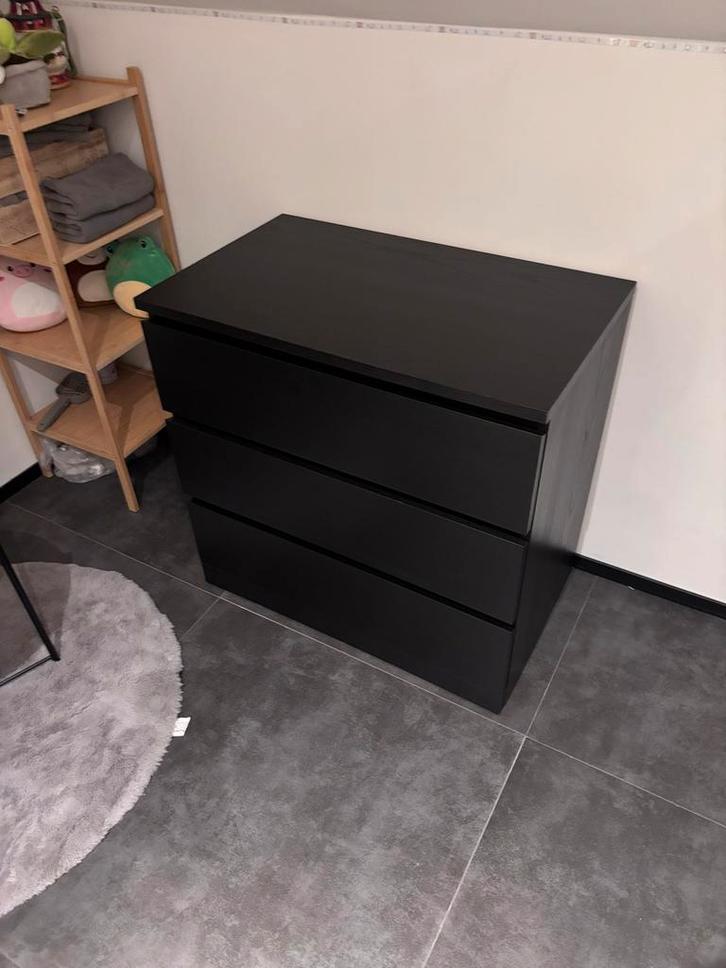 IKEA Malm ladekast met 3 lades - Zwart, Huis en Inrichting, Kasten | Ladekasten, Gebruikt, Minder dan 100 cm, 50 tot 100 cm, 25 tot 50 cm
