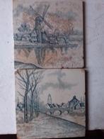 2 ANTIEKE TEGELTJE 15 BIJ 15 CM. en 2 van 10 bij 10 cm., Ophalen