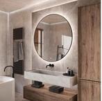 Design spiegel rond 120cm zwart(led licht/verwarming) Gliss, Ophalen of Verzenden, Nieuw