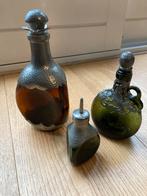 Karaf fles en elixer van leerdam glas met tinnen beslag, Antiek en Kunst, Ophalen of Verzenden