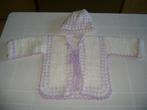 nieuw gehaakt wit/lila jasje maat 56 met muts, Ophalen of Verzenden, Nieuw, Meisje, Jasje