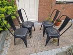4 Industriële Metalen Eetkamerstoelen Binnen/Buiten, Huis en Inrichting, Stoelen, Ophalen, Gebruikt, Zwart, Vier