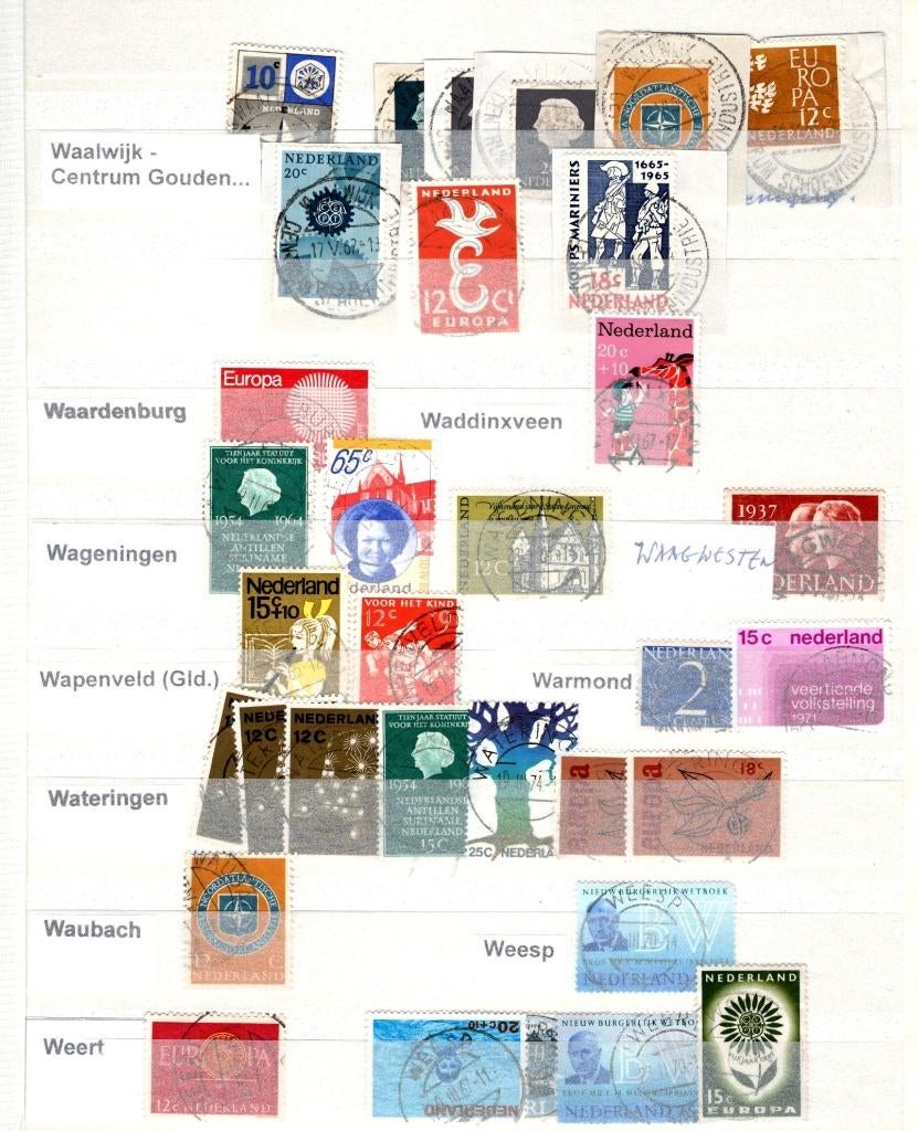 Stempels wo Waagwesten Warmond Waubach Weert Wapenveld (58), Verzenden, Na 1940, Gestempeld