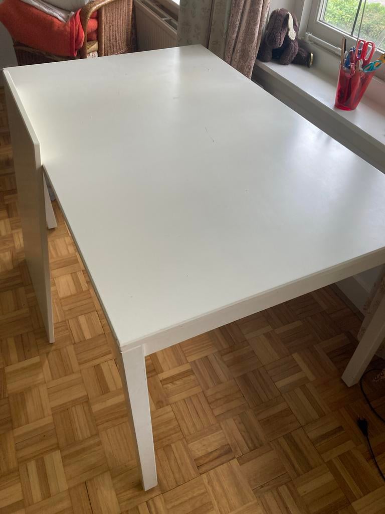 IKEA eettafel met uitklapbaar blad - wit, Huis en Inrichting, Tafels | Eettafels, Gebruikt, 100 tot 150 cm, Vier personen, Rechthoekig
