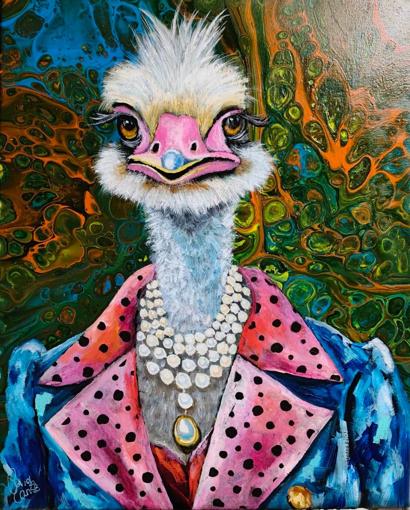 Schilderij deftige struis, Ophalen of Verzenden