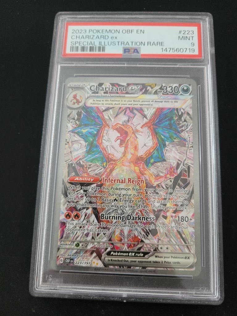 Pokemon charizard ex 223 PSA 9, Ophalen of Verzenden, Zo goed als nieuw