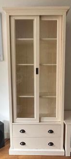 Massief houten landelijke vitrinekast, Ophalen, Gebruikt, Met deur(en), 200 cm of meer