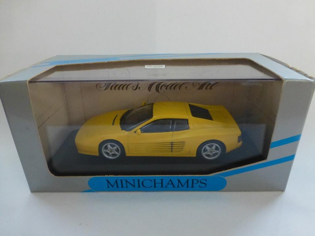 Minichamps Ferrari 512 TR geel, Hobby en Vrije tijd, Modelauto's | 1:43, Zo goed als nieuw, Auto, MiniChamps, Ophalen of Verzenden