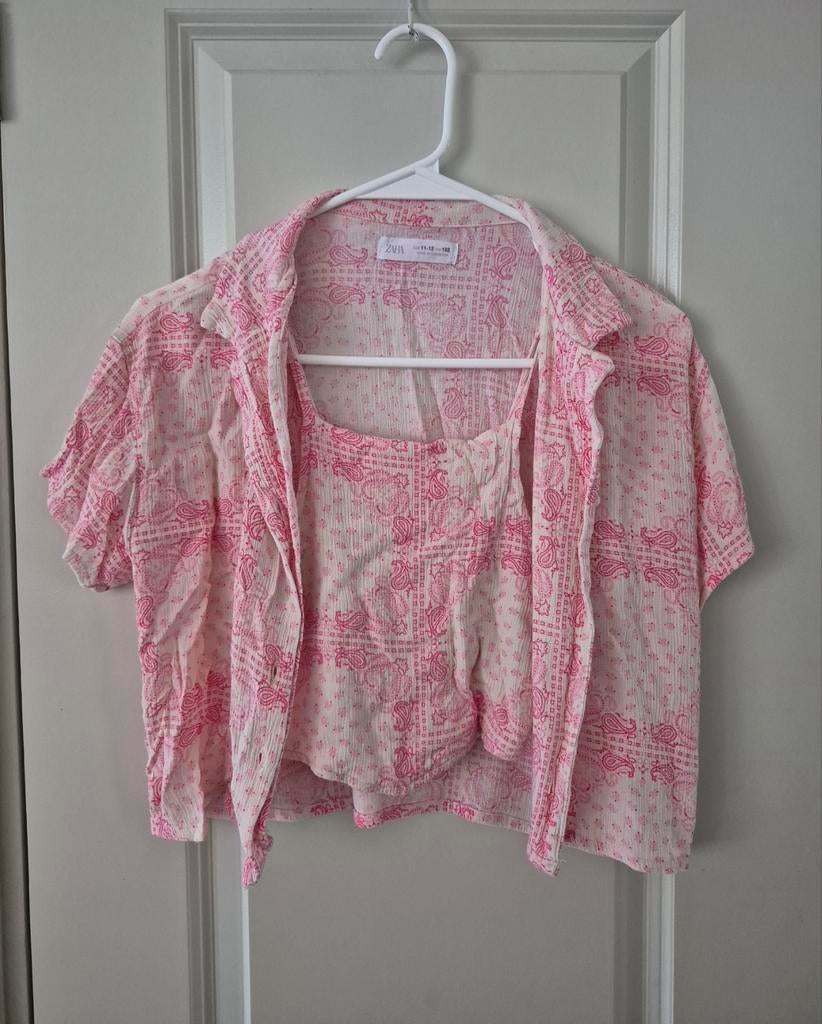 Zara kids blouse en top set setje roze wit 152, Meisje, Overhemd of Blouse, Ophalen of Verzenden, Zo goed als nieuw