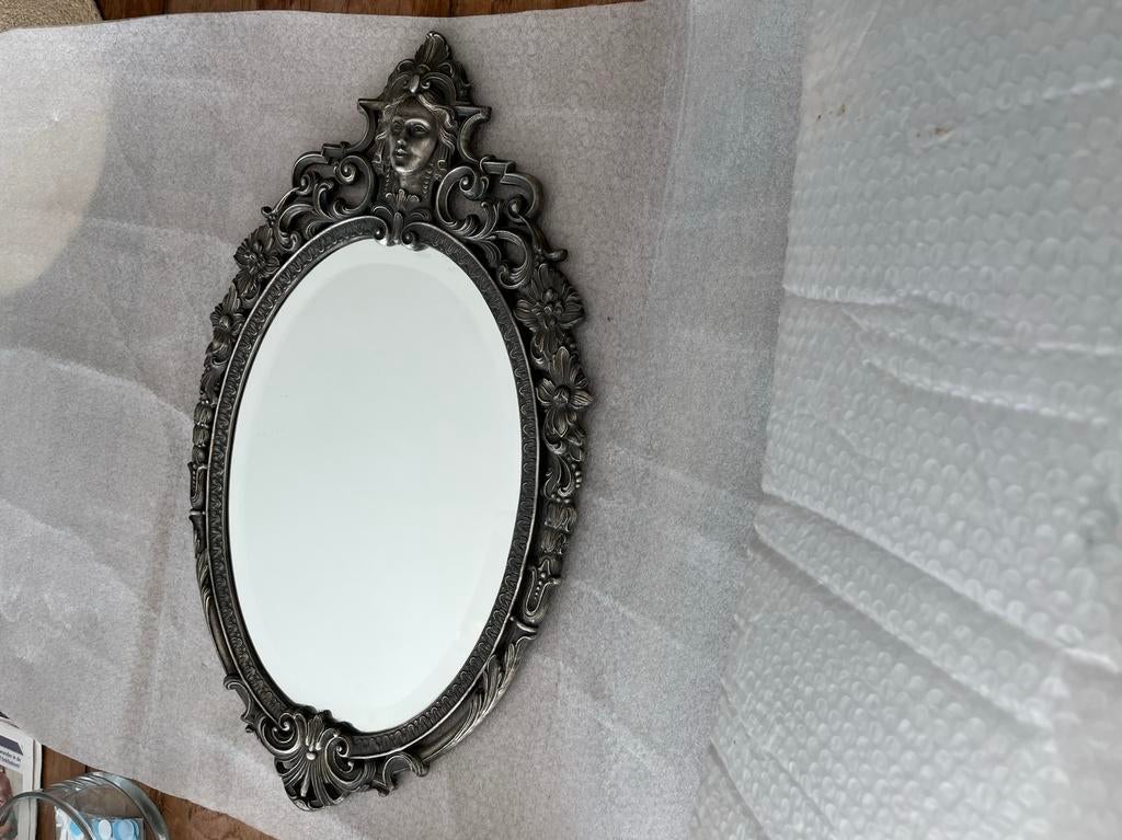 Barok Brocante Ovale spiegel met facet rand, Ophalen, Minder dan 50 cm, Zo goed als nieuw, Minder dan 100 cm