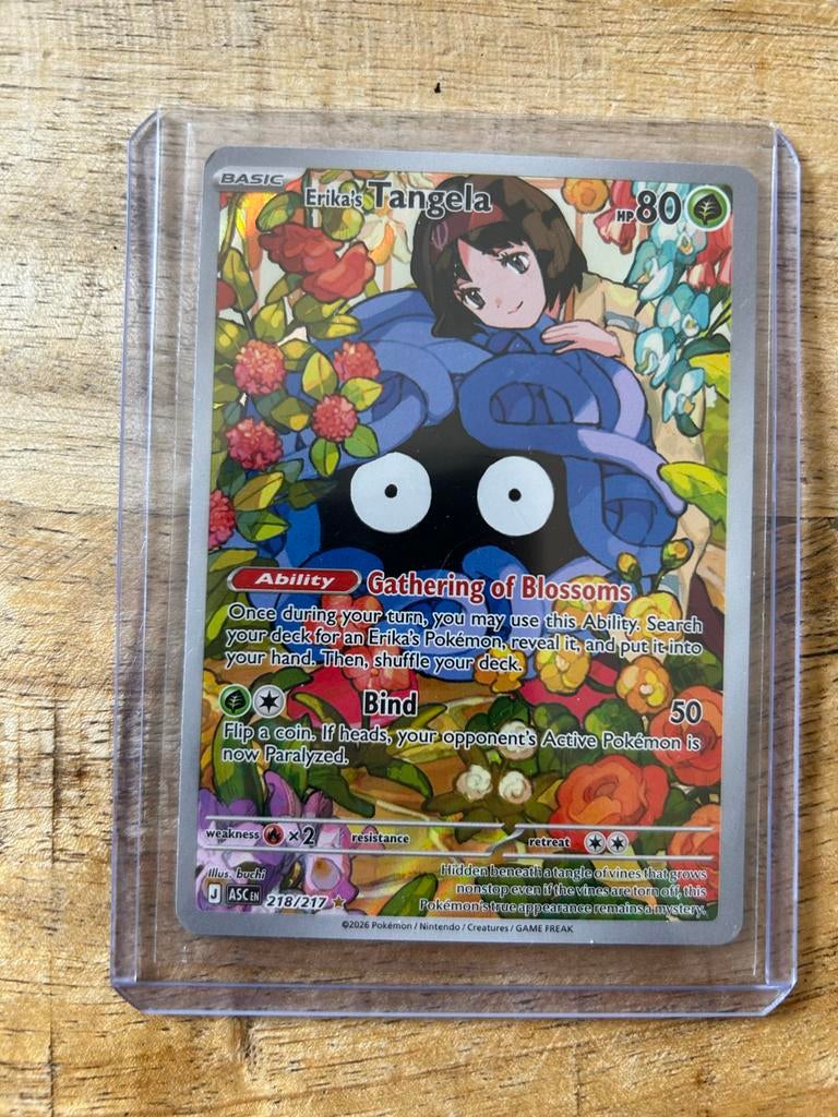 Erika's Tangela 218/217 - Pokémon Scarlet & Violet, Ophalen of Verzenden, Zo goed als nieuw, Losse kaart, Foil