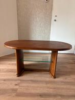 Vintage Salontafel Ovaal Hout & Glas | Direct Ophalen!, Huis en Inrichting, Tafels | Salontafels, Ophalen, Gebruikt, 100 tot 150 cm
