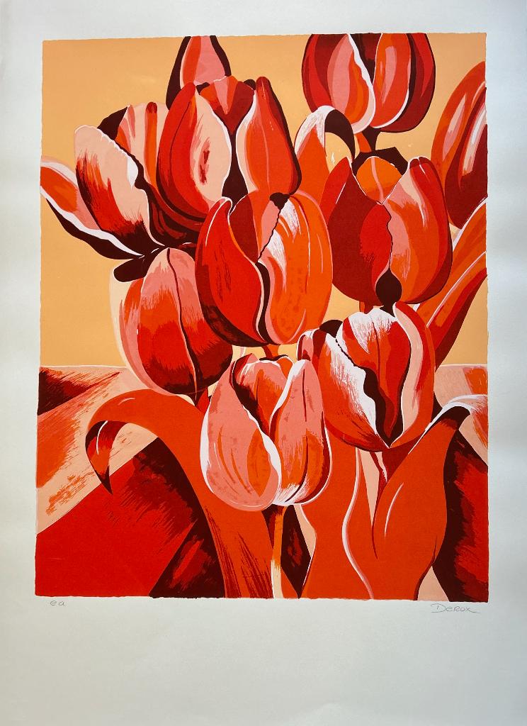 Zeefdruk Derox - Oranje tulpen, Antiek en Kunst, Kunst | Litho's en Zeefdrukken, Verzenden