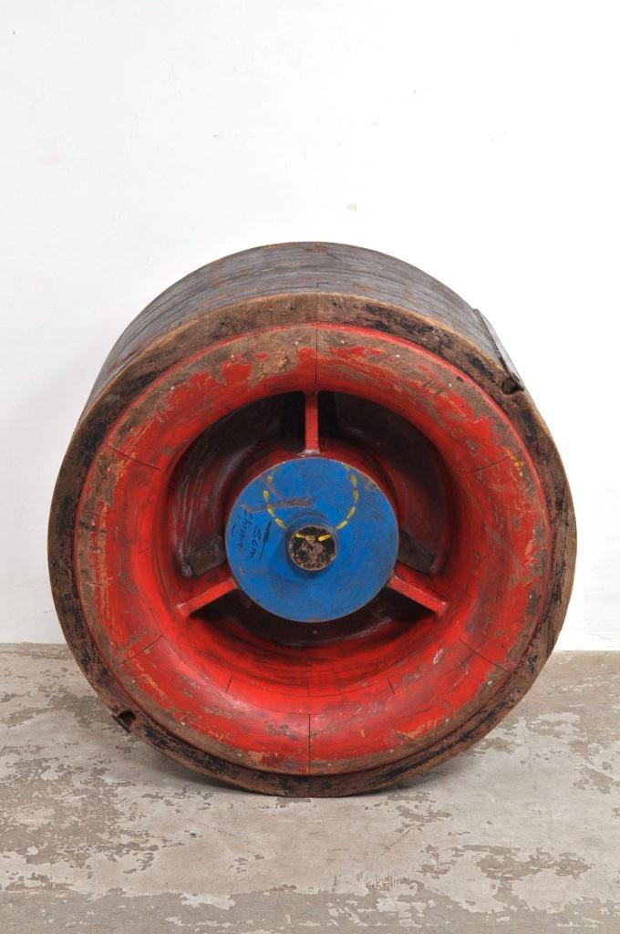 Oude houten mal straalmotor tafel glasplaat facet EYECATCHER, Huis en Inrichting, Woonaccessoires | Overige, Gebruikt, Ophalen of Verzenden